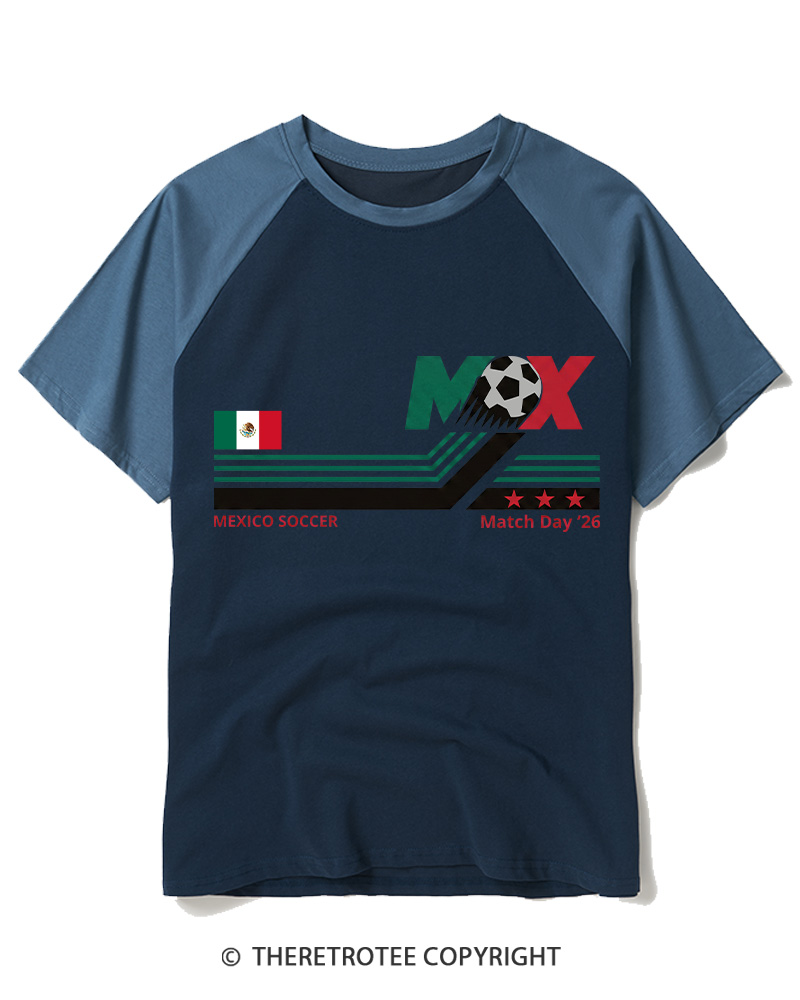 TheRetroTee Mexico Soccer World Vintage 1990s Raglan Baseball T-Shirt