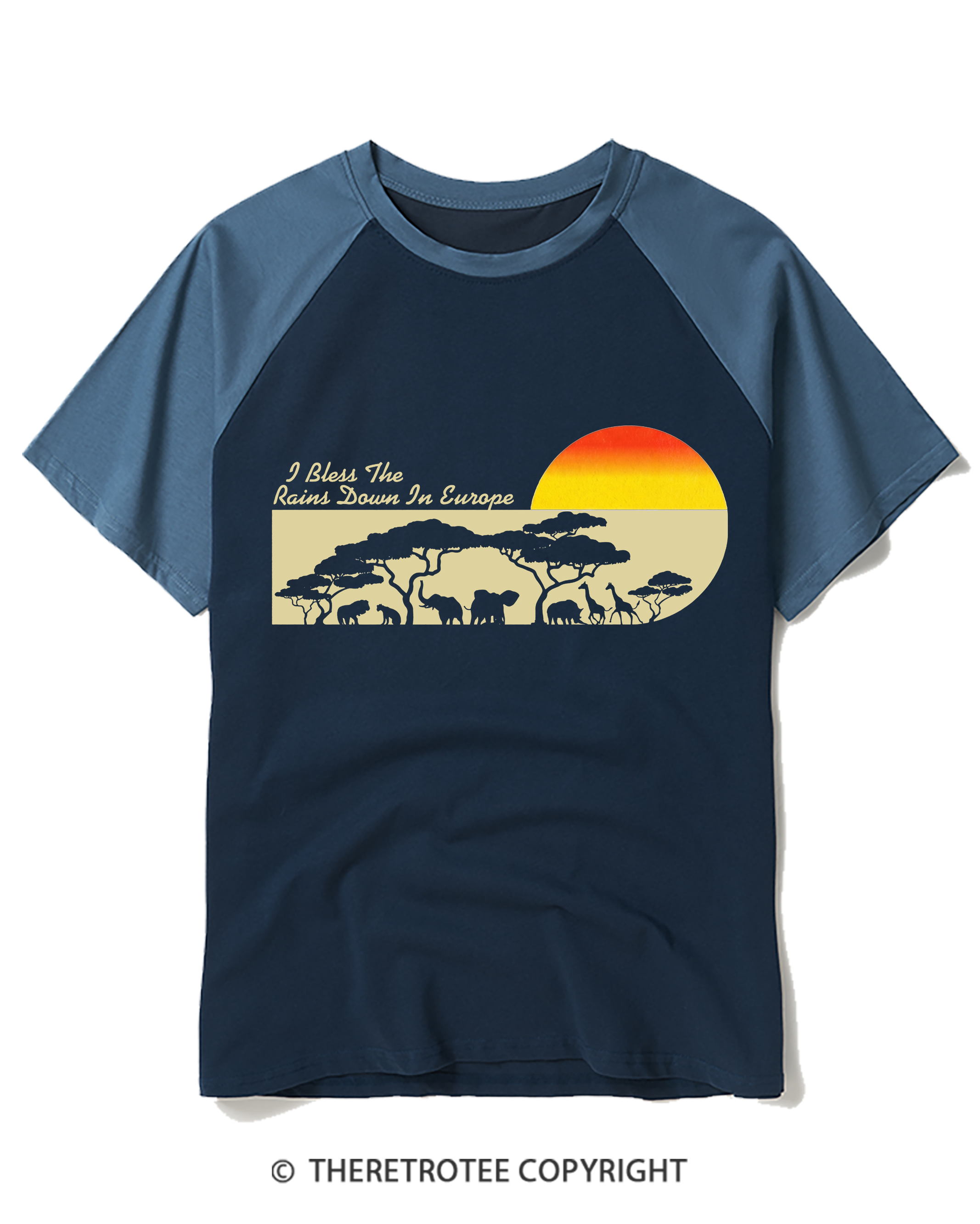 TheRetroTee I Bless The Rains Down In Europe Raglan Baseball T-Shirt