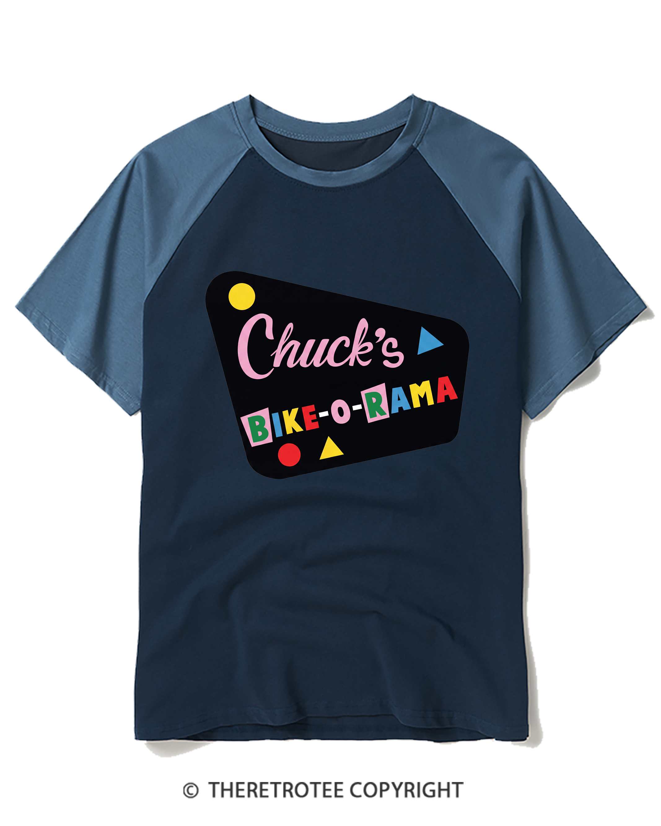 TheRetroTee Chuck’s Bike-O-Rama Raglan Baseball T-Shirt