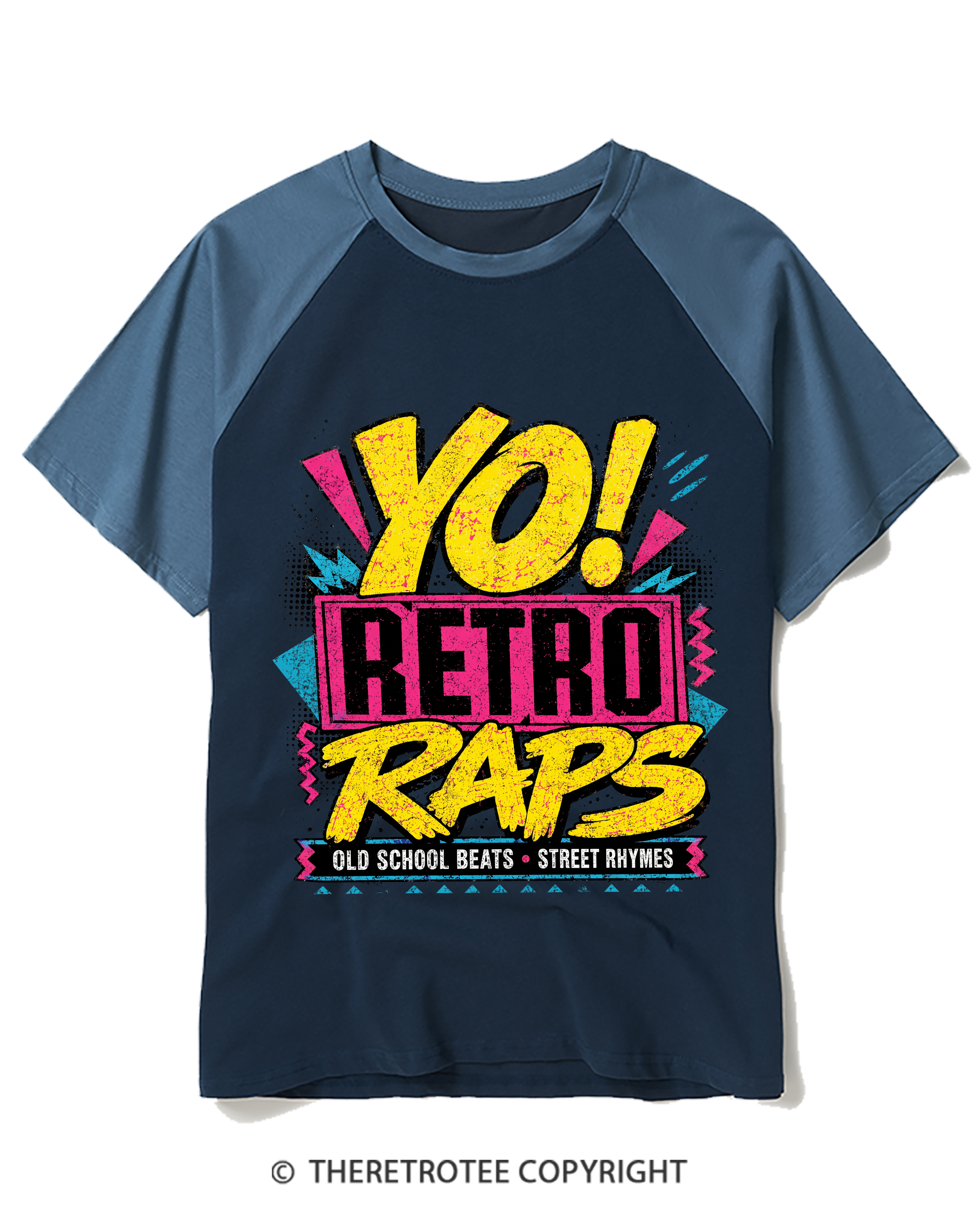 TheRetroTee Yo! Retro raps, Real Rhymes Raglan Baseball T-Shirt