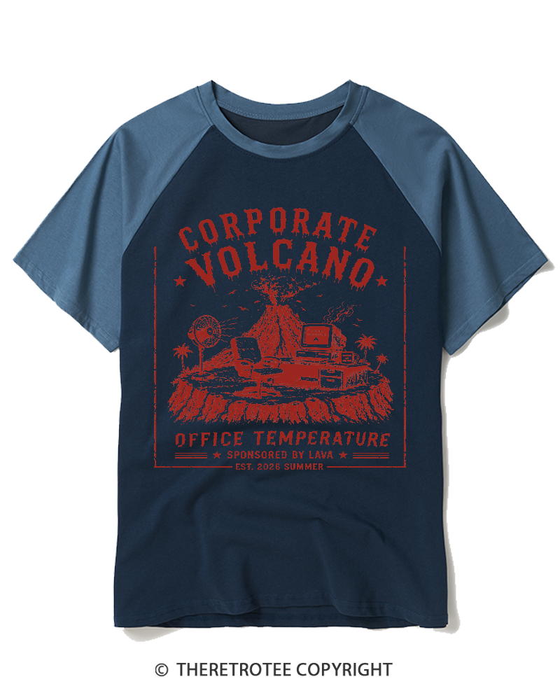TheRetroTee Human Volcano 1970s Raglan Baseball T-Shirt