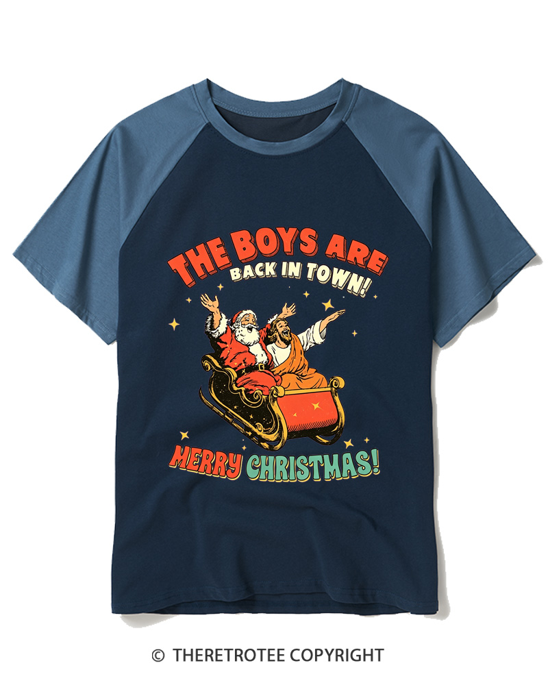 TheRetroTee The Boys Are Back In Town 1970s Raglan Baseball T-Shirt