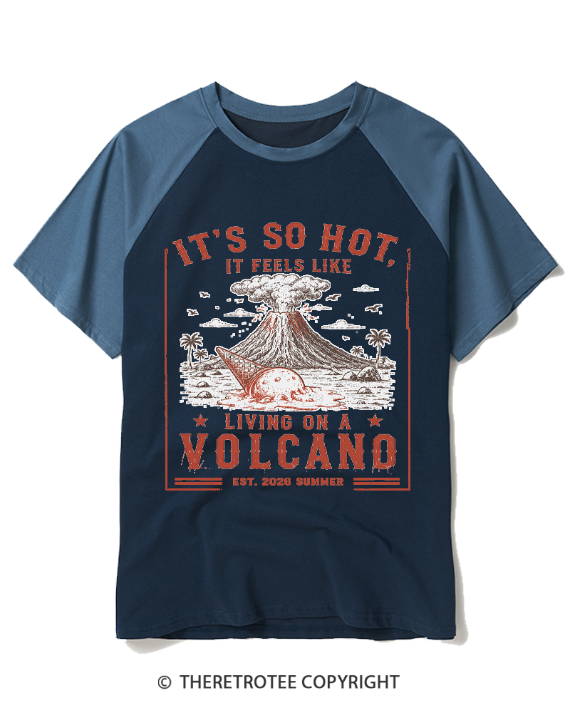 TheRetroTee It's So Hot Volcano Vintage Raglan Baseball T-Shirt