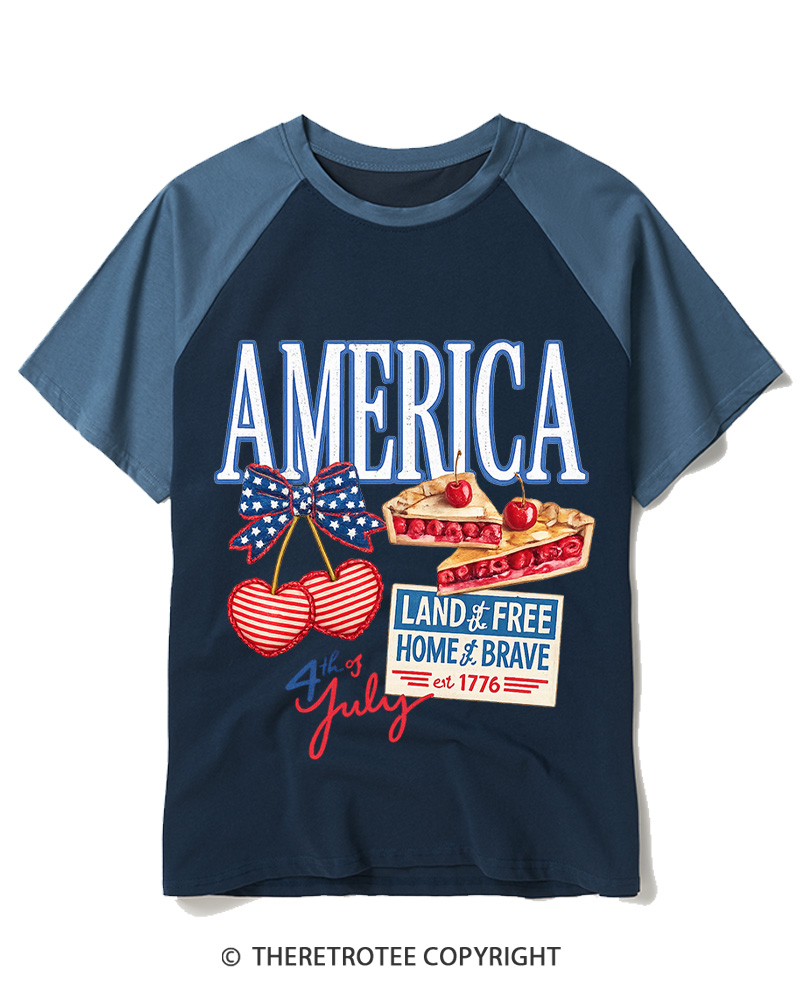 TheRetroTee Home of the Brave 1776 Raglan Baseball T-Shirt
