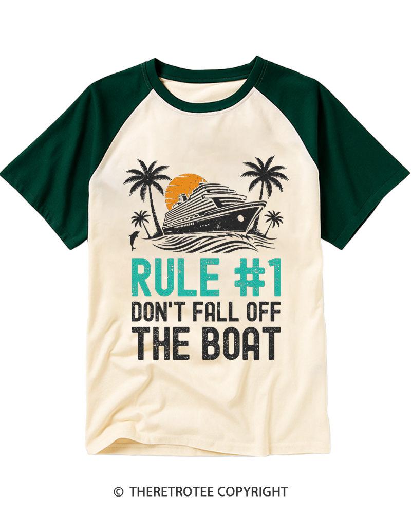 TheRetroTee Rule #1 Don't Fall Off The Boat 1980s Raglan Baseball T-Shirt