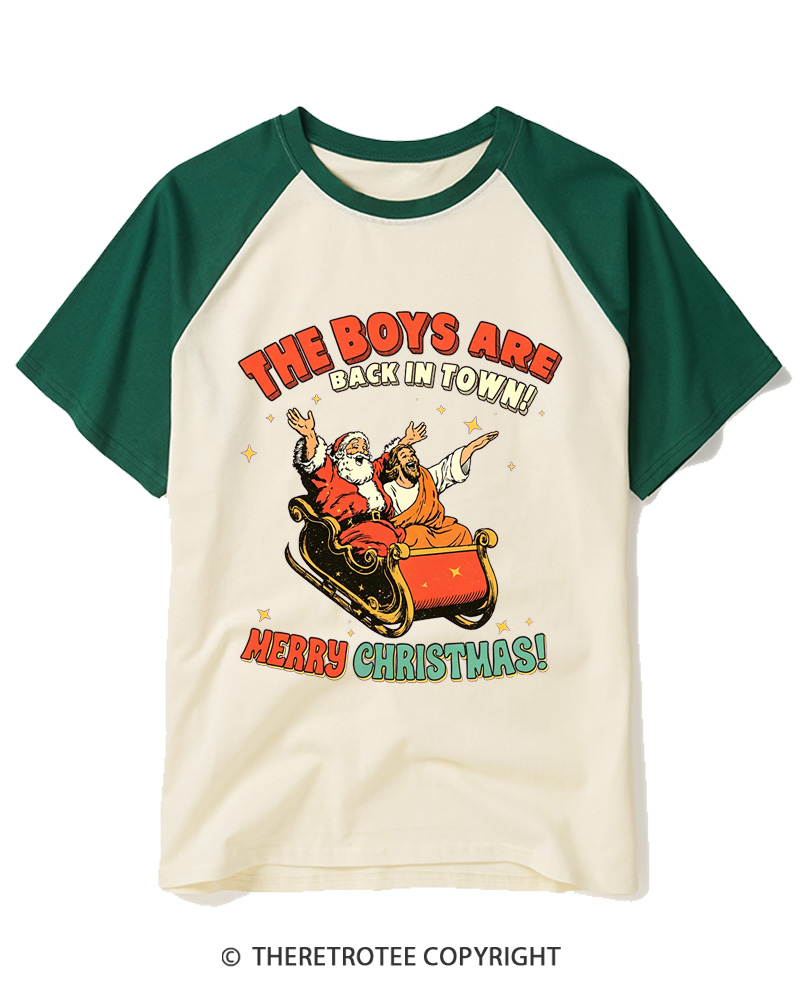 TheRetroTee The Boys Are Back In Town 1970s Raglan Baseball T-Shirt