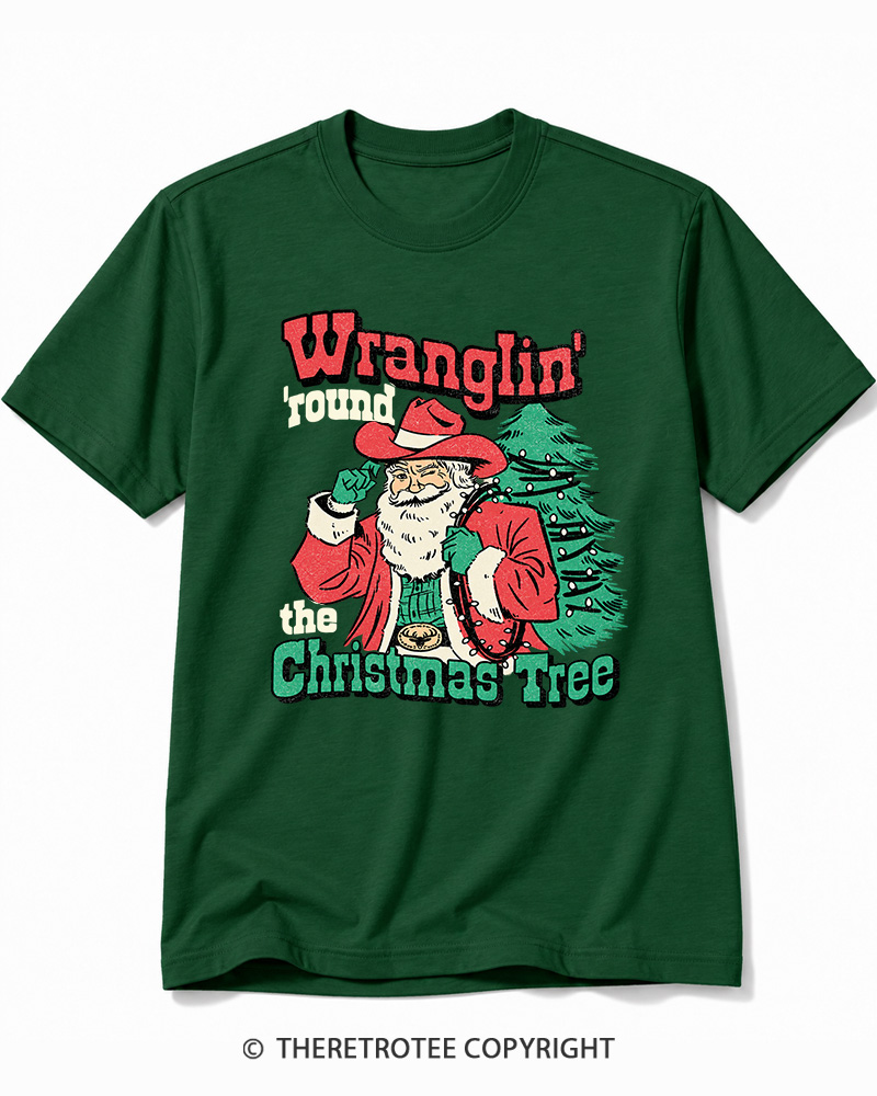 TheRetroTee Santa Wranglin Around 1970s Cotton T-Shirt