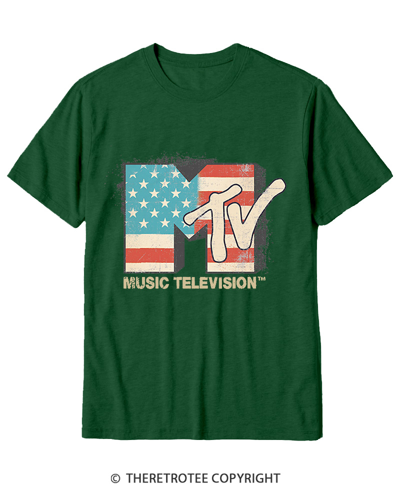 TheRetroTee American Flag Logo 1980s Cotton T-Shirt