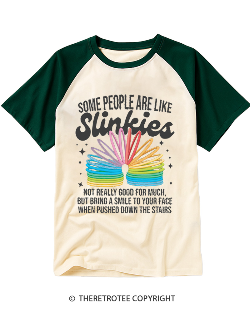 TheRetroTee Some People Are Like Slinkies Funny Sarcastic Quote 1980s Raglan Baseball T-Shirt