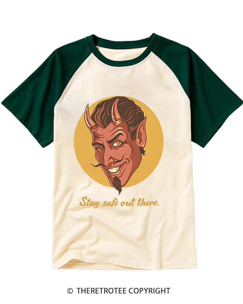 TheRetroTee Stay Safe Out There 1970s Raglan Baseball T-Shirt