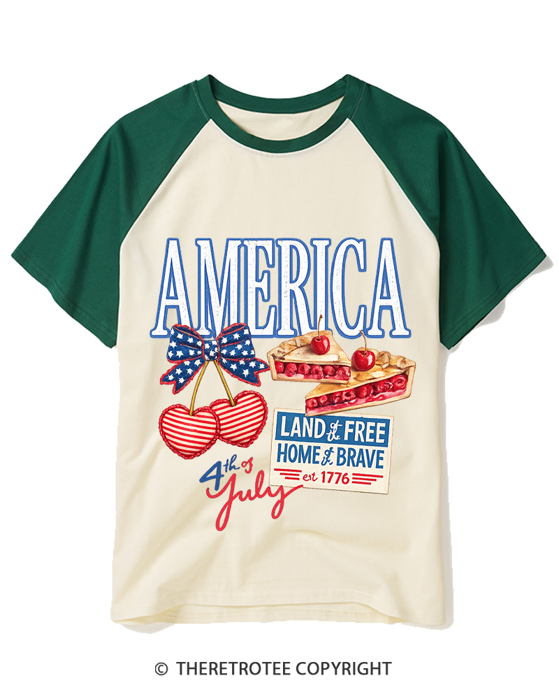 TheRetroTee Home of the Brave 1776 Raglan Baseball T-Shirt