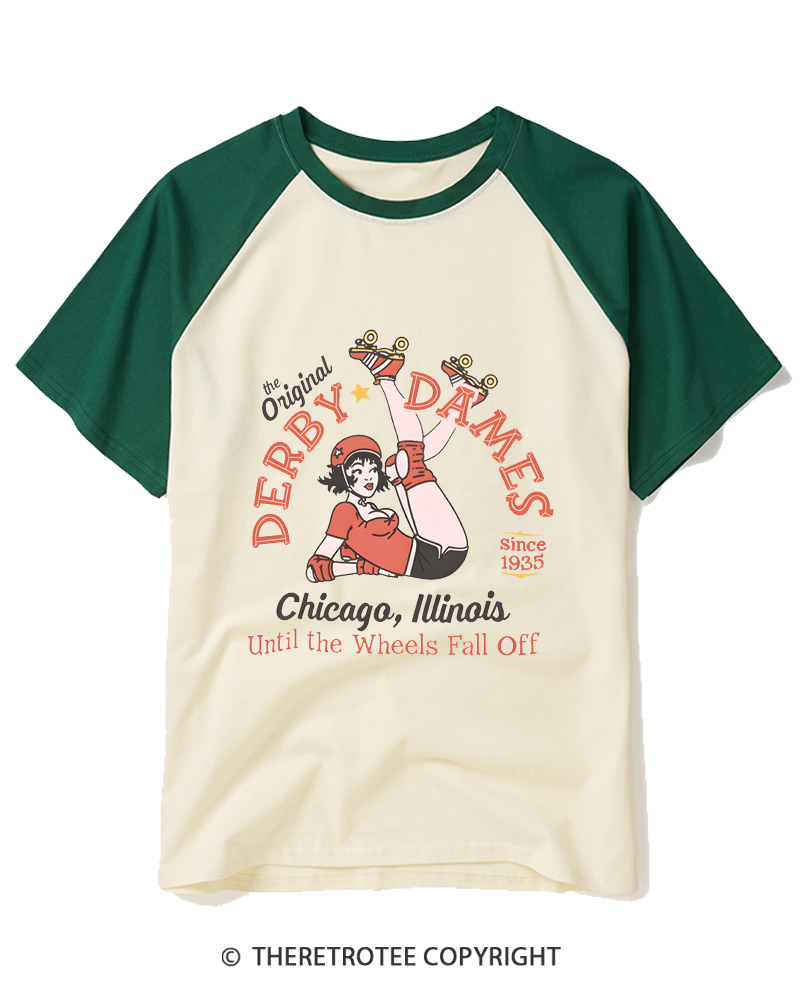 TheRetroTee Derby Dames 1935 Raglan Baseball T-Shirt