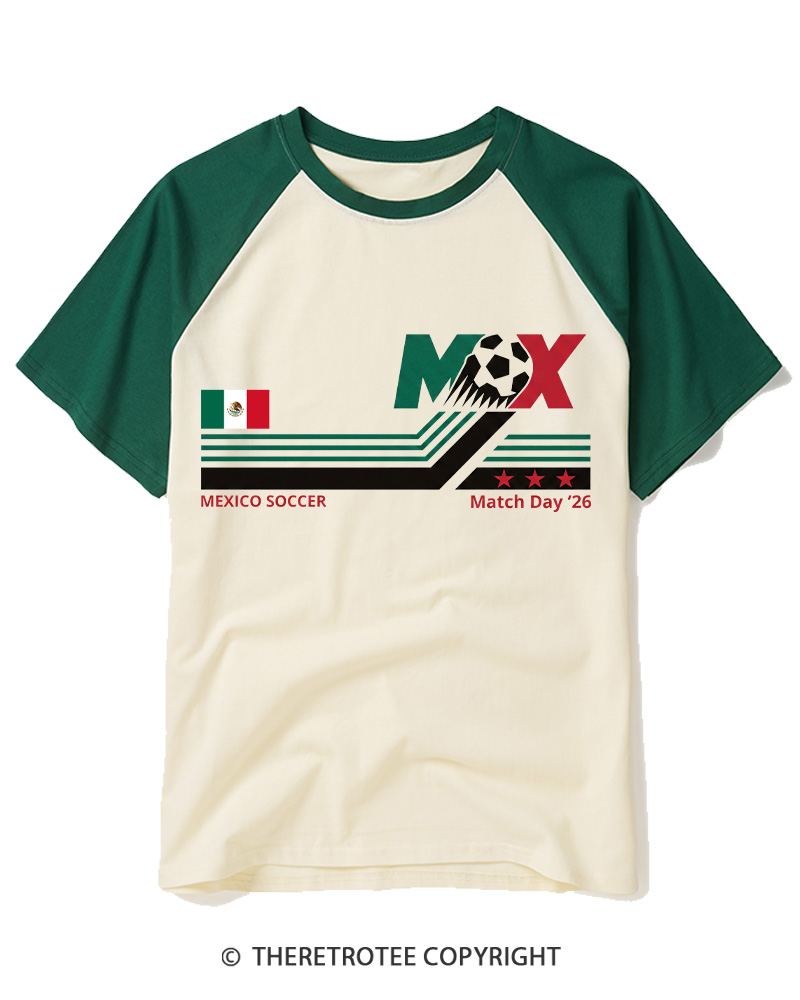 TheRetroTee Mexico Soccer World Vintage 1990s Raglan Baseball T-Shirt