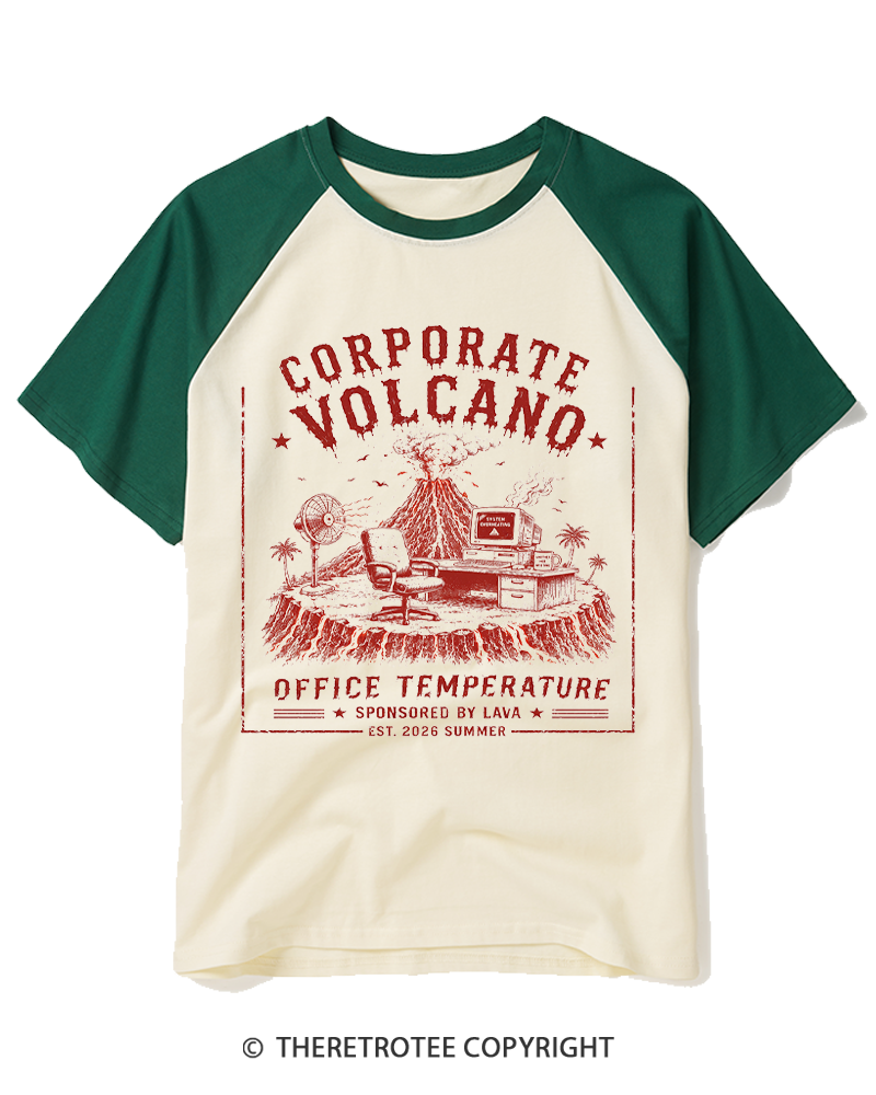 TheRetroTee Human Volcano 1970s Raglan Baseball T-Shirt