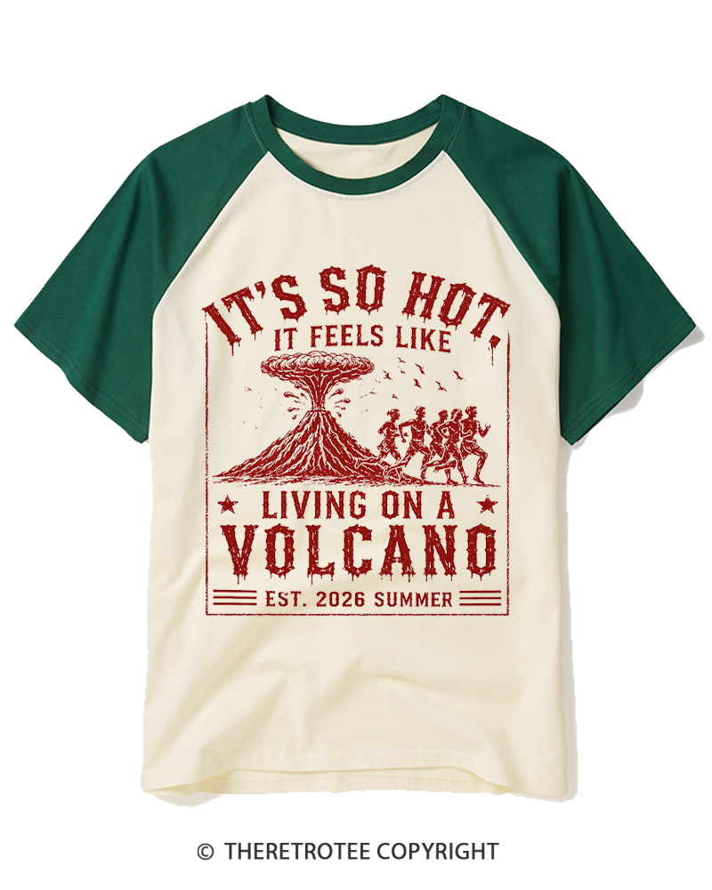 TheRetroTee It's So Hot Volcano Raglan Baseball T-Shirt