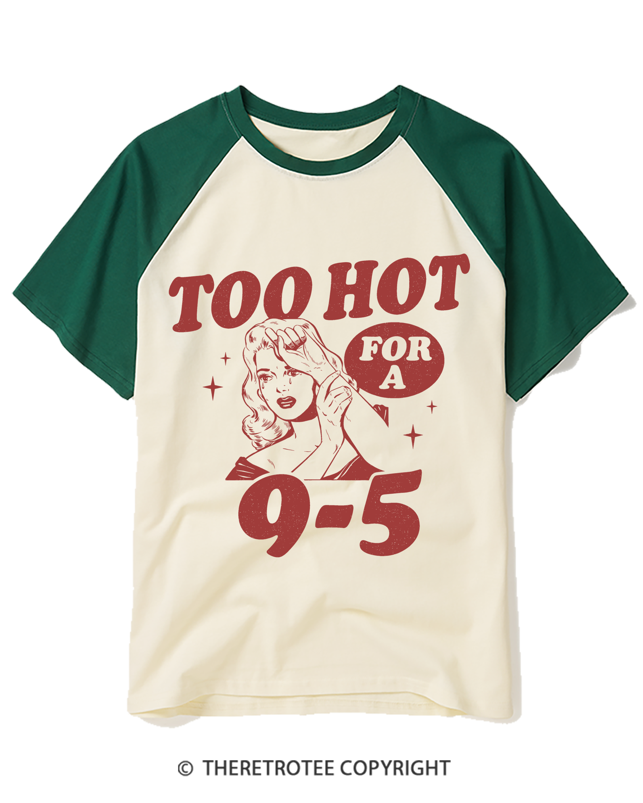 TheRetroTee Too Hot to Work Raglan Baseball T-Shirt