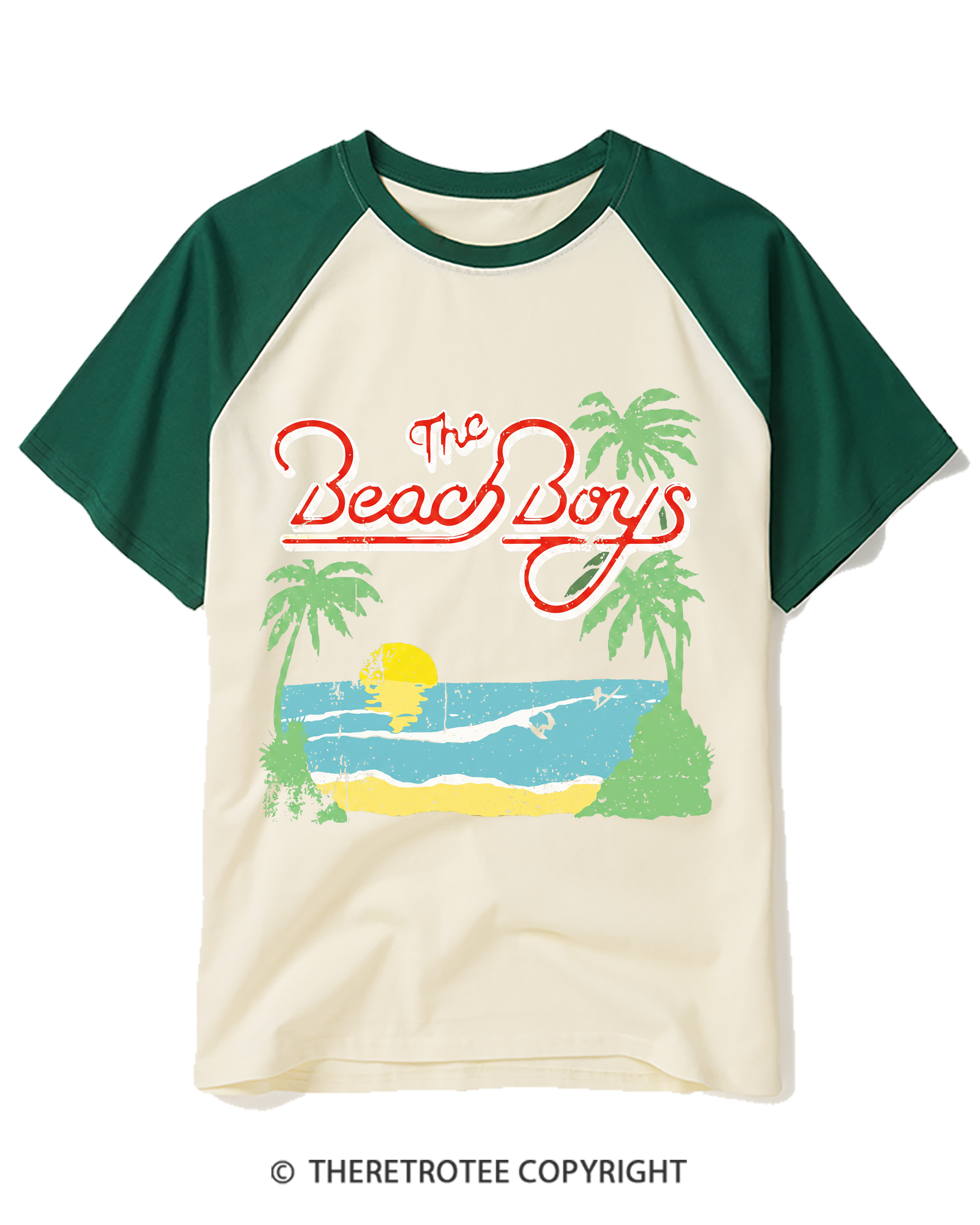TheRetroTee The Beach Boys Vintage Surf Raglan Baseball T-Shirt