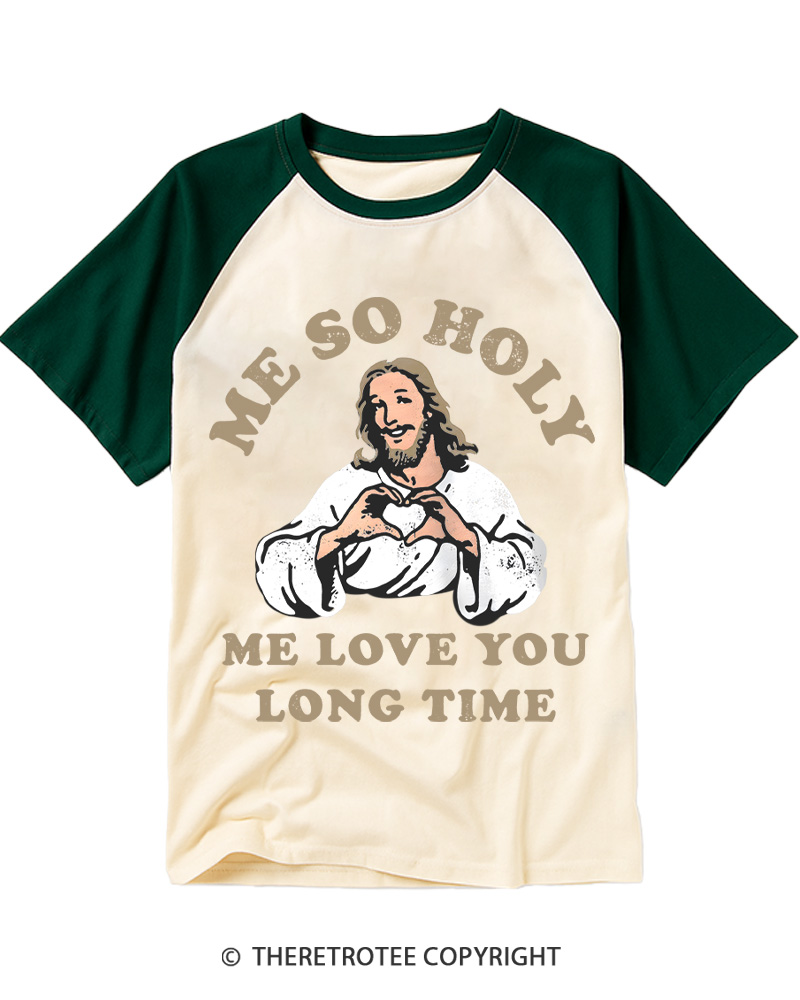 TheRetroTee Me So Holy Vintage Graphic Raglan Baseball T-Shirt