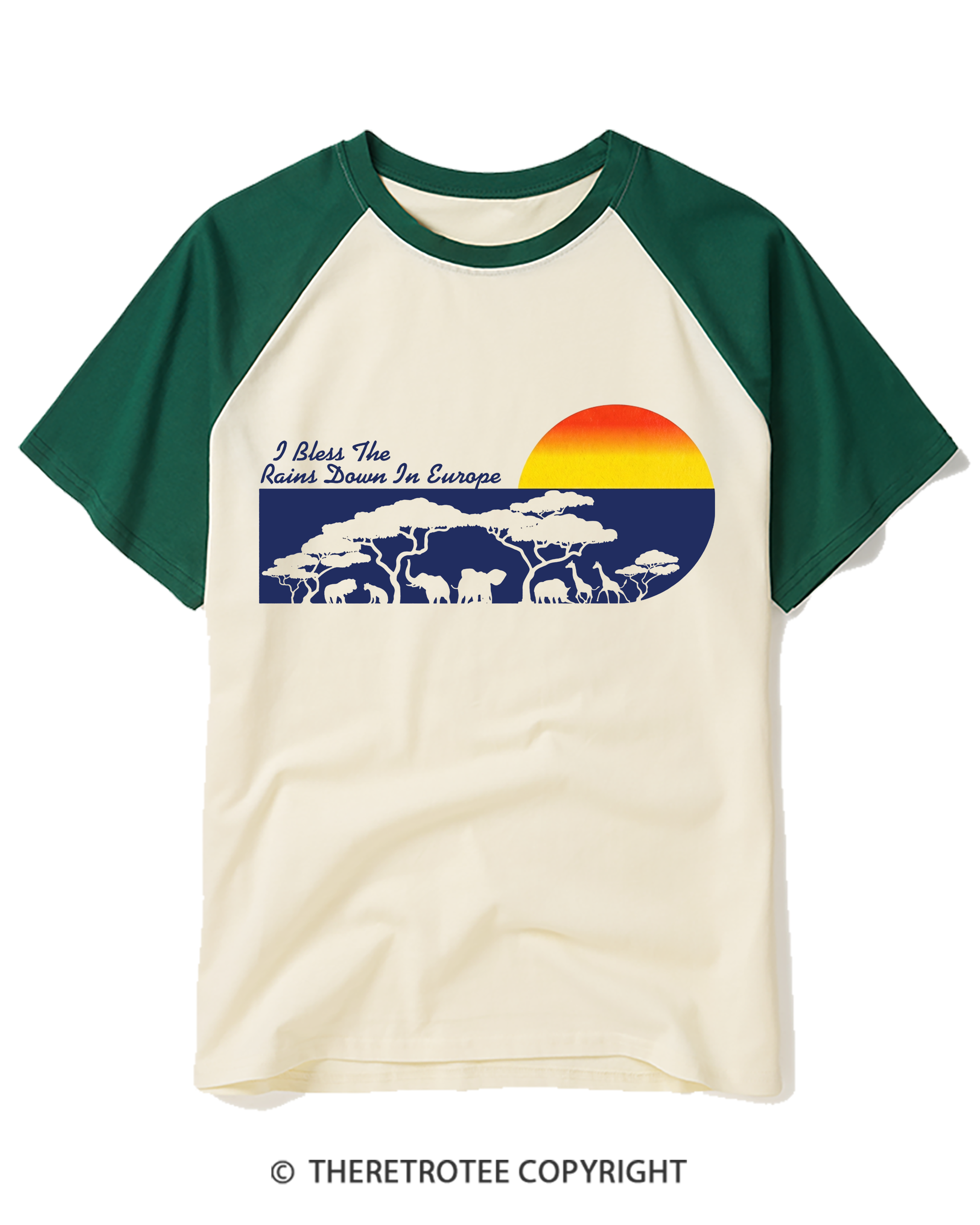 TheRetroTee I Bless The Rains Down In Europe Raglan Baseball T-Shirt