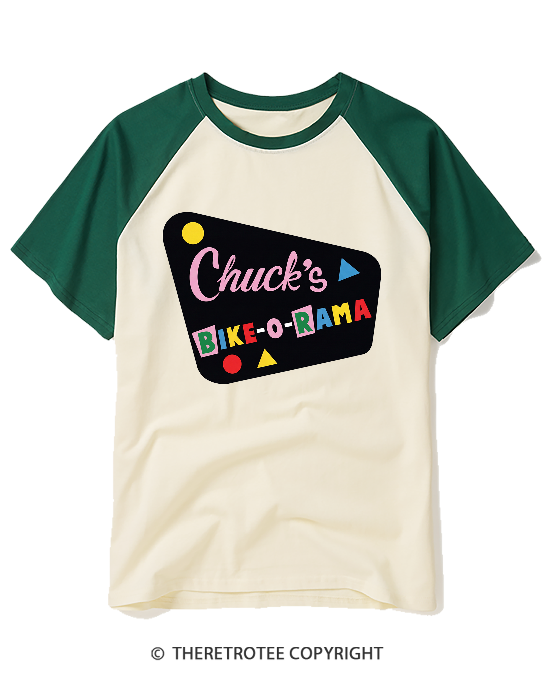 TheRetroTee Chuck’s Bike-O-Rama Raglan Baseball T-Shirt
