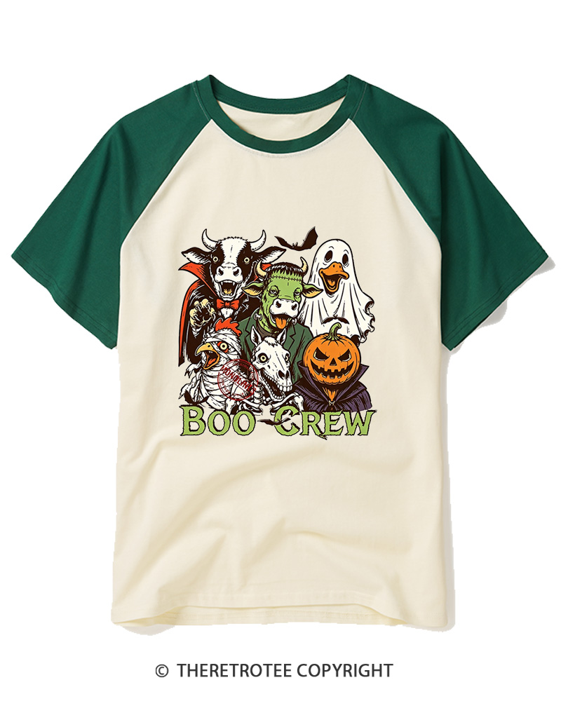 TheRetroTee Boo Crew 1970s Raglan Baseball T-Shirt