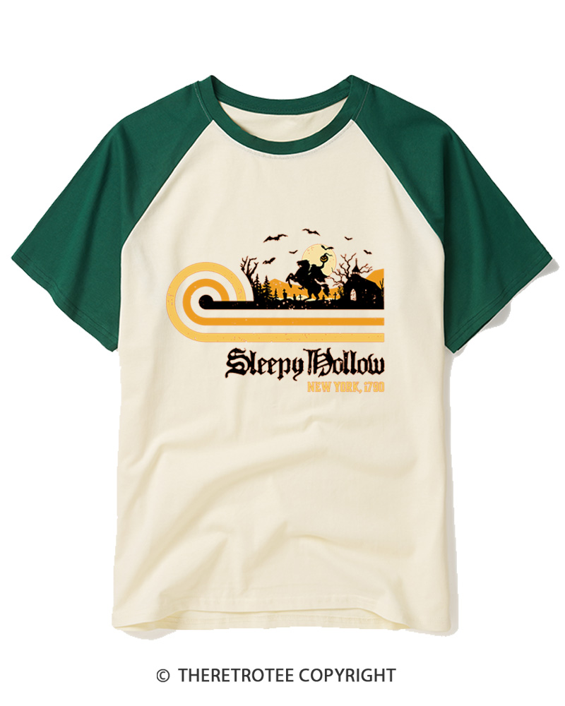 TheRetroTee Sleepy Hollow 1970s Raglan Baseball T-Shirt