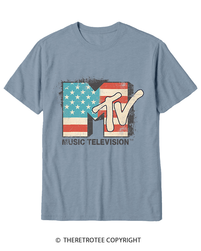 TheRetroTee American Flag Logo 1980s Cotton T-Shirt
