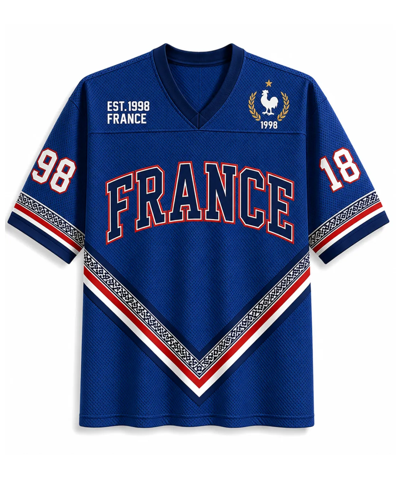TheRetroTee Vintage France Heritage Blue Football Mesh Jersey