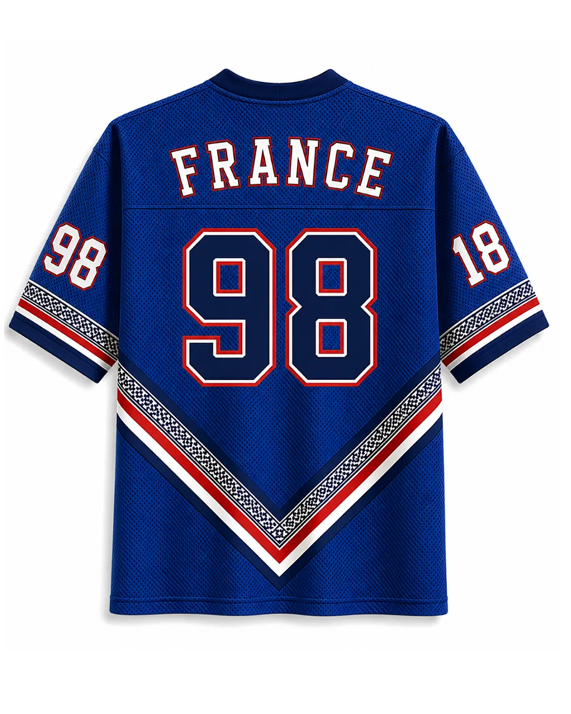 TheRetroTee Vintage France Heritage Blue Football Mesh Jersey