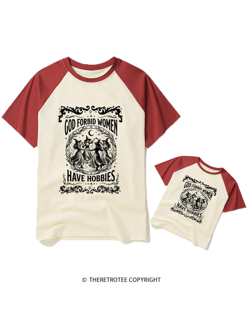 TheRetroTee God Forbid Women Have Hobbies Halloween Raglan Baseball Family T-Shirt