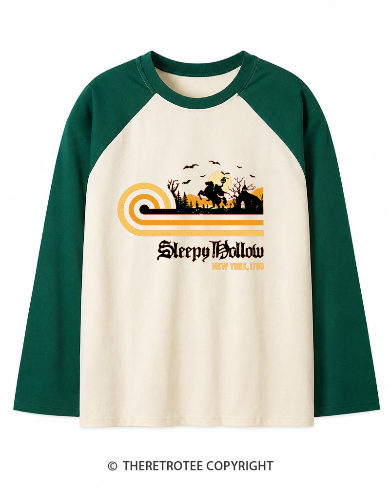TheRetroTee Sleepy Hollow 1970s Long Sleeve Raglan T-Shirt