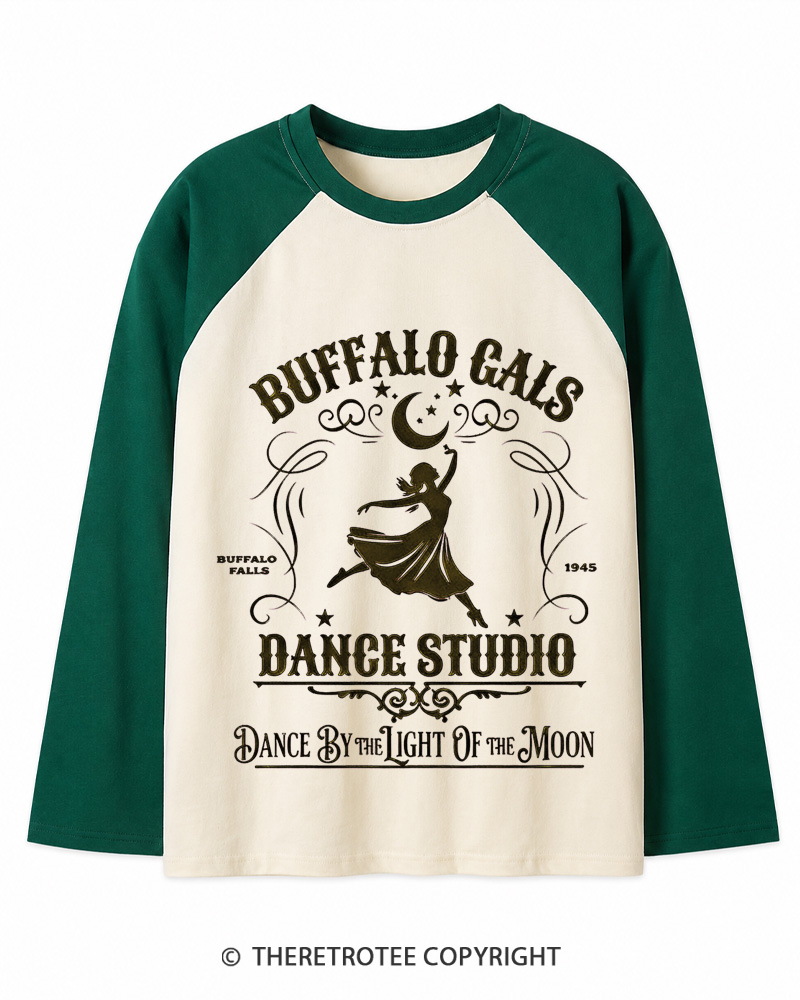 TheRetroTee Dance By The Light Of The Moon 1940s Christmas Long Sleeve Raglan T-Shirt