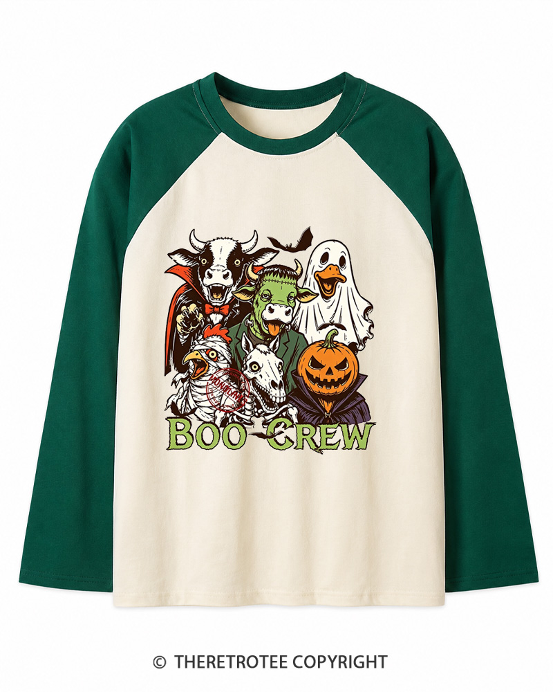 TheRetroTee Boo Crew 1970s Long Sleeve Raglan T-Shirt