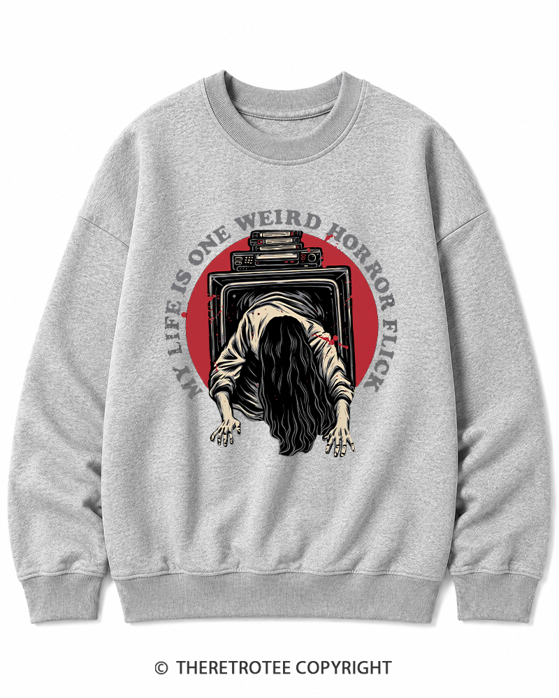 TheRetroTee My Life Is One Weird Horror Flick 1980s Halloween Cotton Sweatshirt
