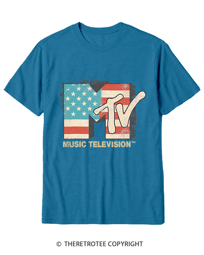 TheRetroTee American Flag Logo 1980s Cotton T-Shirt