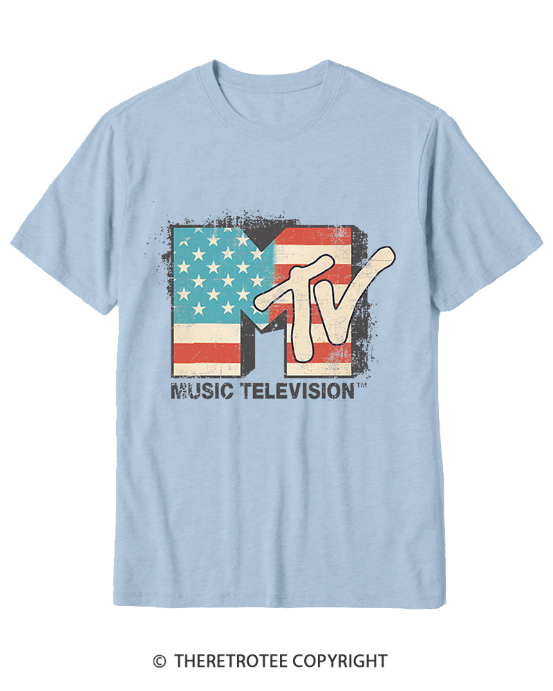 TheRetroTee American Flag Logo 1980s Cotton T-Shirt