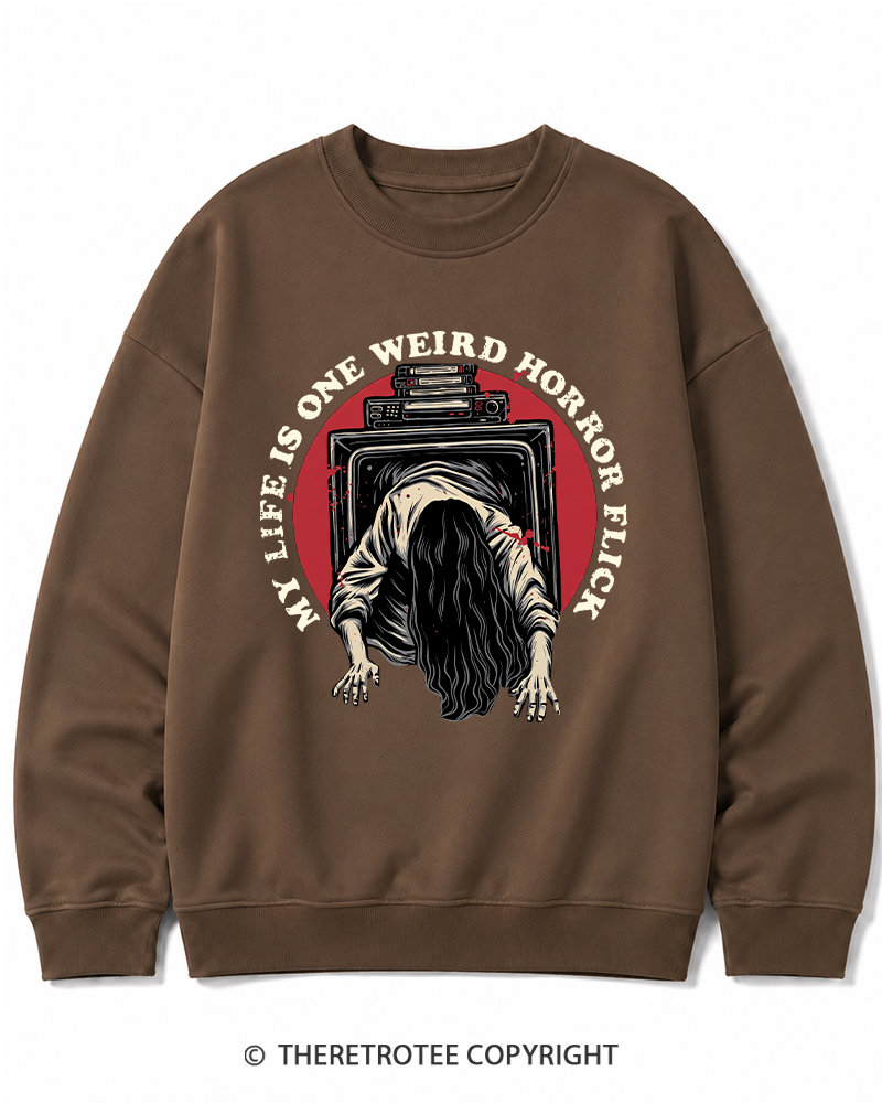 TheRetroTee My Life Is One Weird Horror Flick 1980s Halloween Cotton Sweatshirt