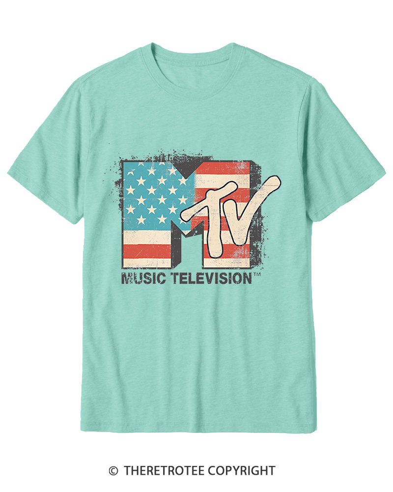 TheRetroTee American Flag Logo 1980s Cotton T-Shirt