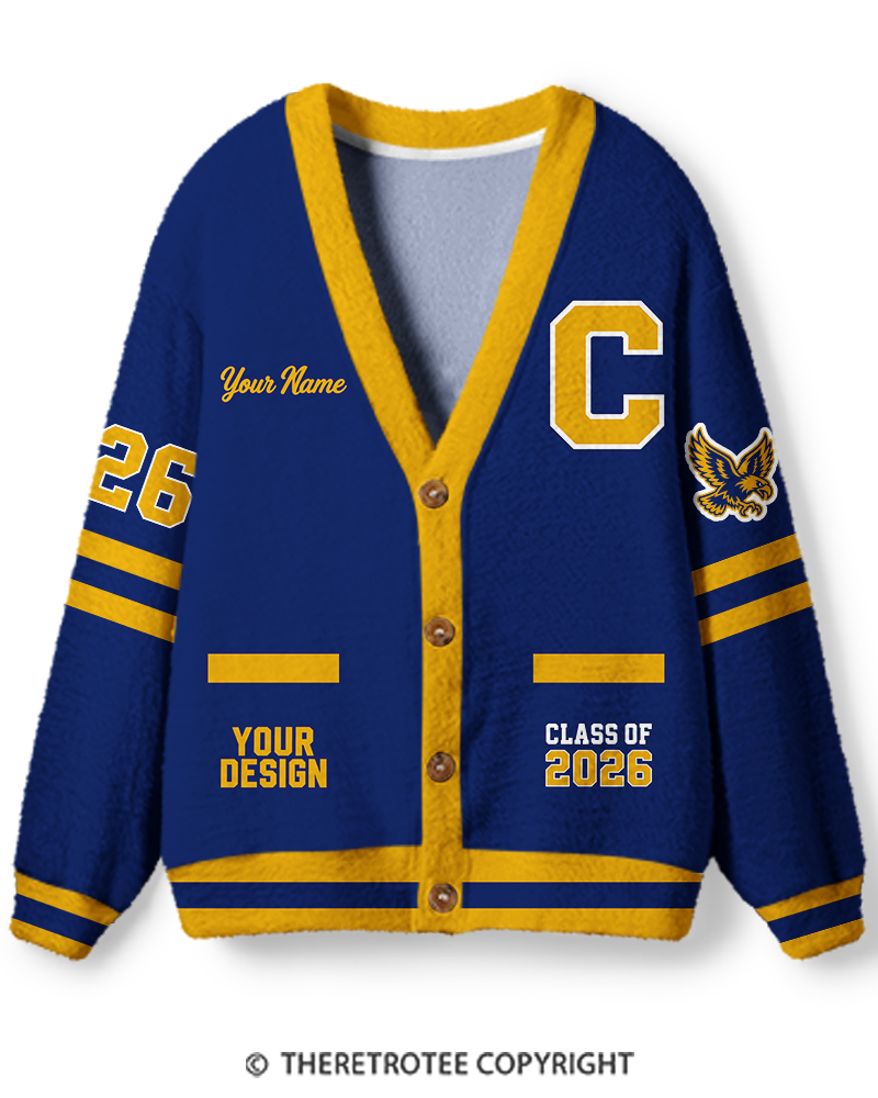 TheRetroTee Personalized Vintage Varsity Memory Unisex Cardigan Sweater