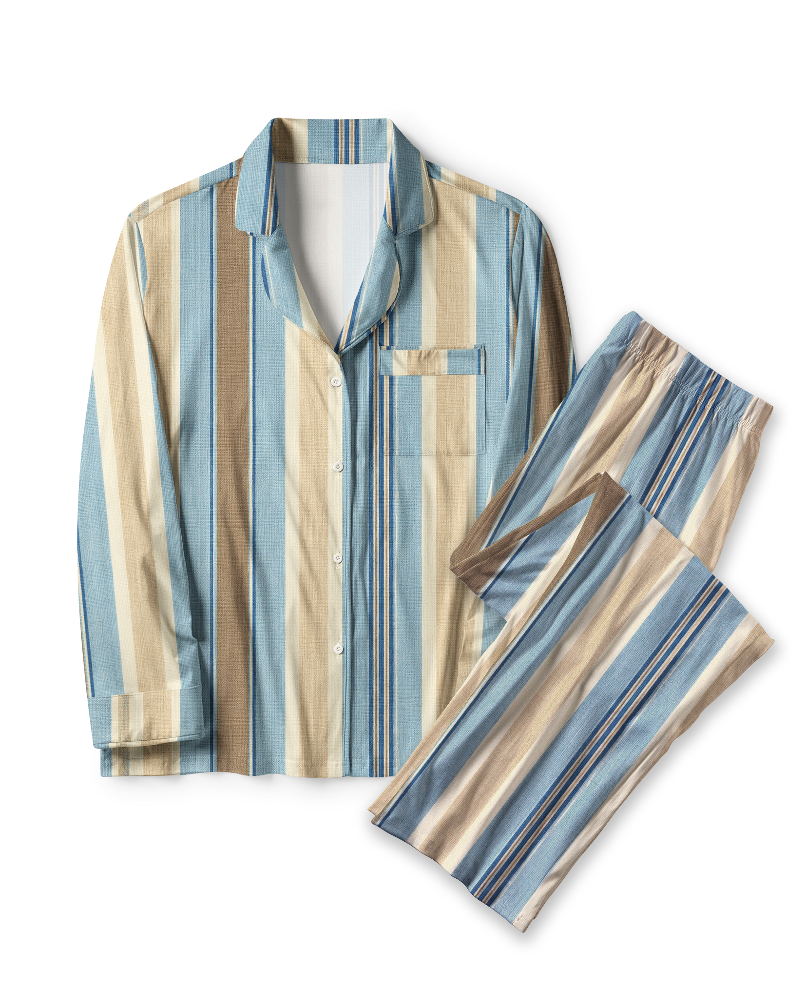 TheRetroTee Coastal Linen Stripe Vintage Pajama Set