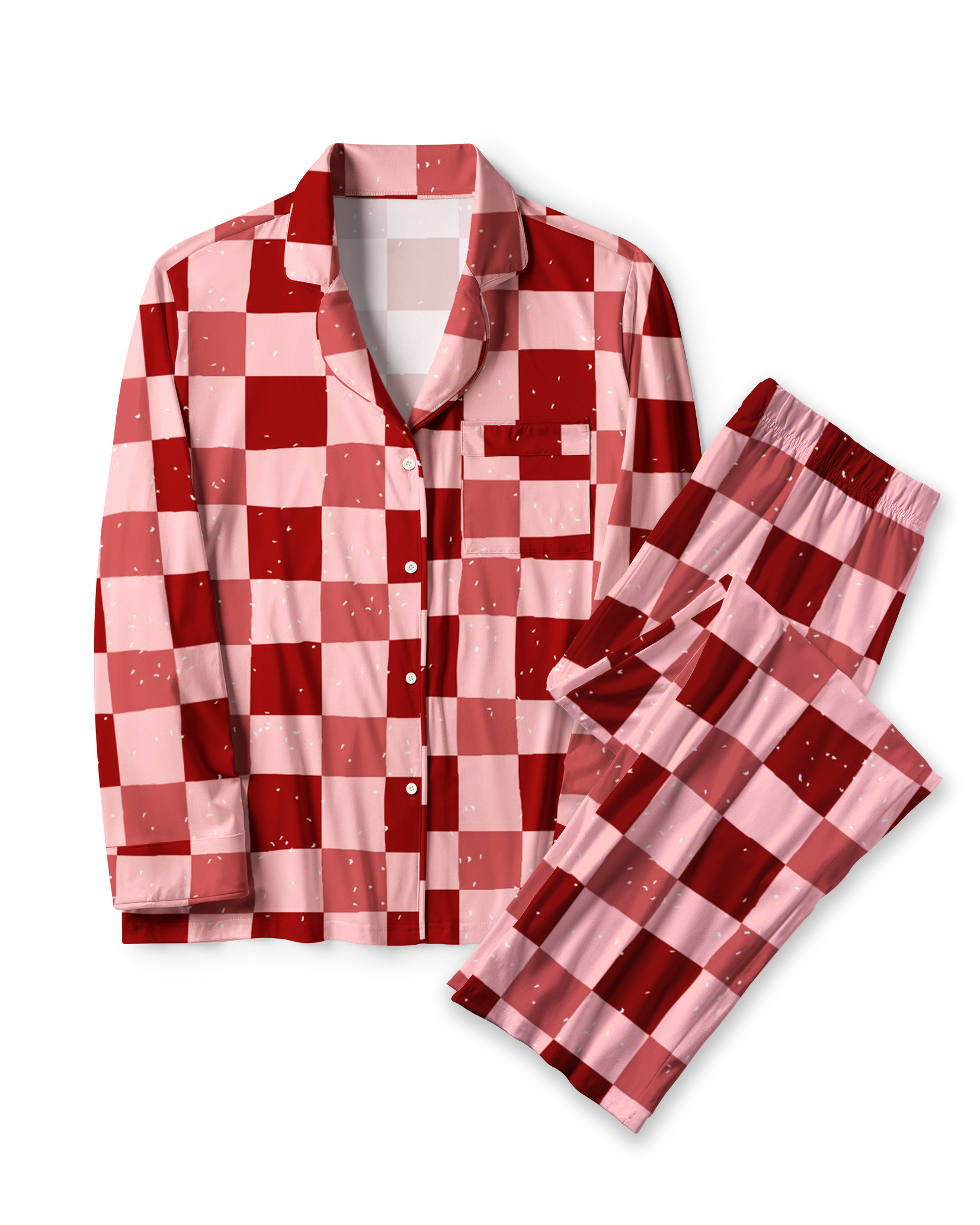 TheRetroTee Blush Checkered Doodle Vintage Pajama Set