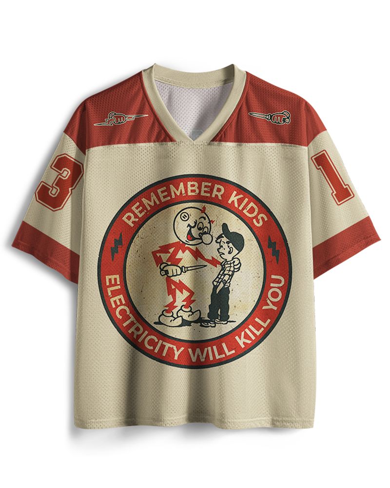 TheRetroTee Electricity Will Kill You Kids 1950s Mesh Jersey