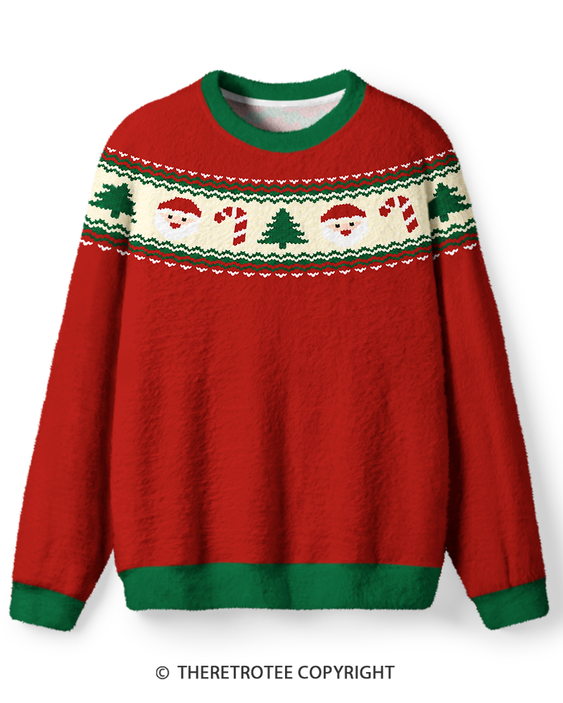 TheRetroTee Vintage 1960s Santa Candy Cane Christmas Sweater