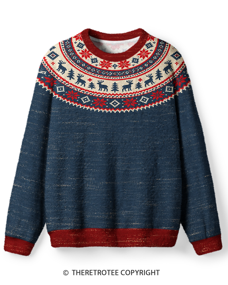 TheRetroTee Vintage 1960s Nordic Reindeer Christmas Sweater