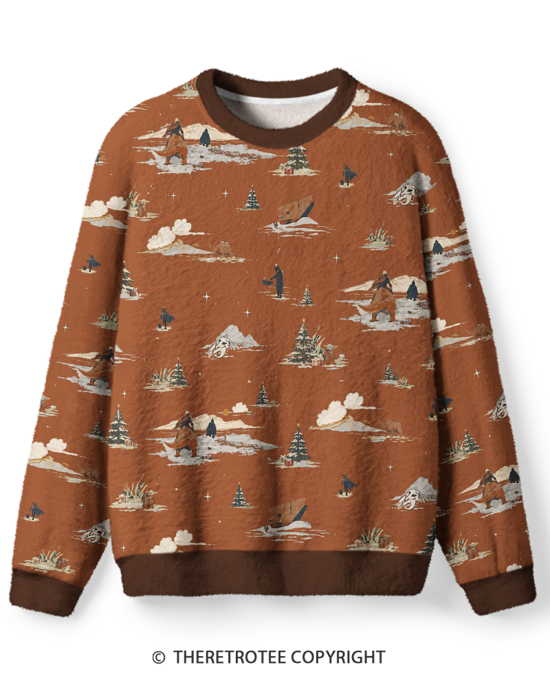TheRetroTee Vintage 1970s Powder Blue Ice Planet Scenic Screen-Inspired Sweater