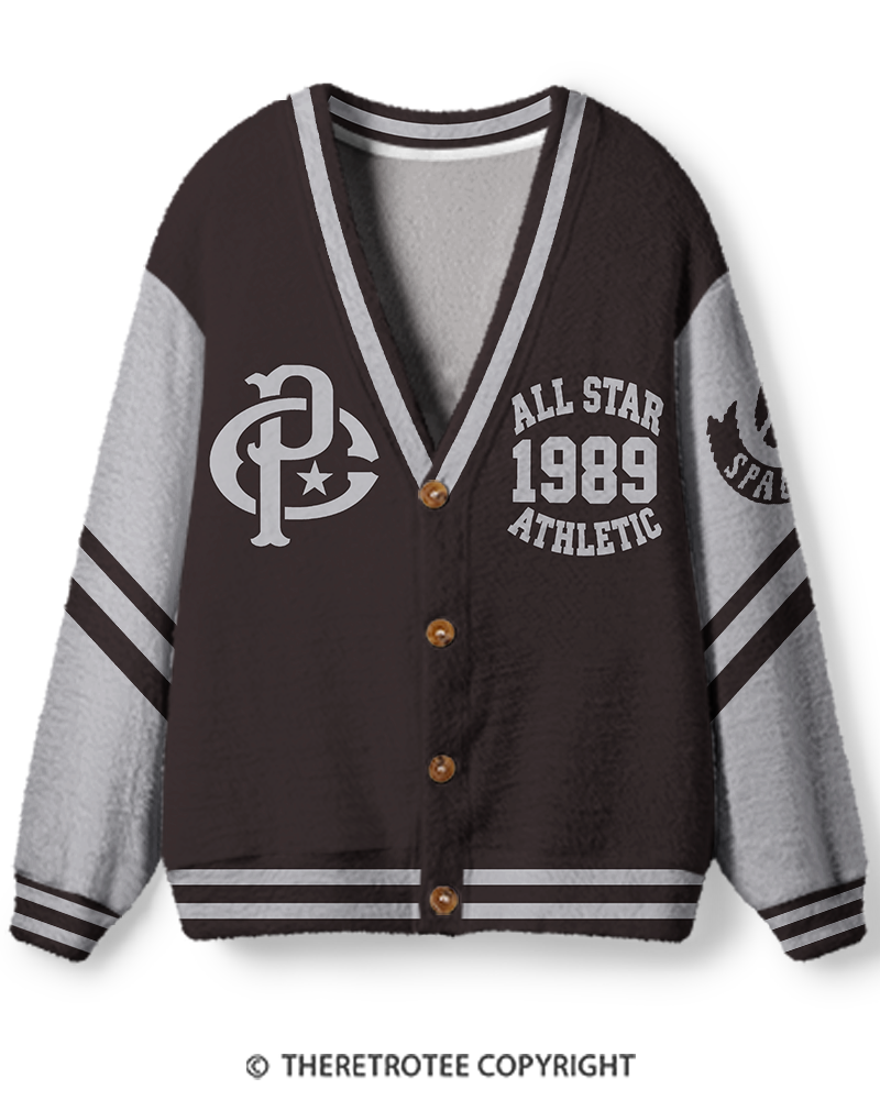 TheRetroTee Vintage 1980s Alumni Varsity Unisex Cardigan Sweater