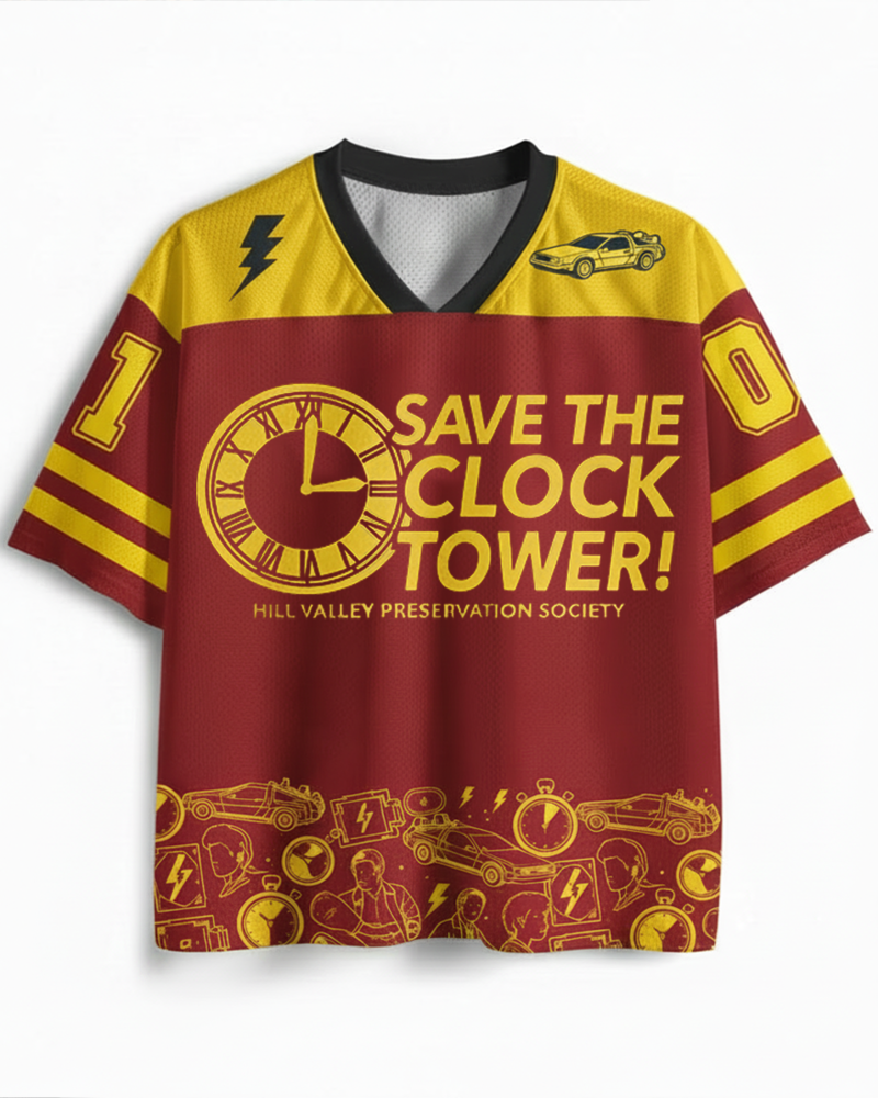 TheRetroTee Save The Clock Tower 1980s Mesh Jersey