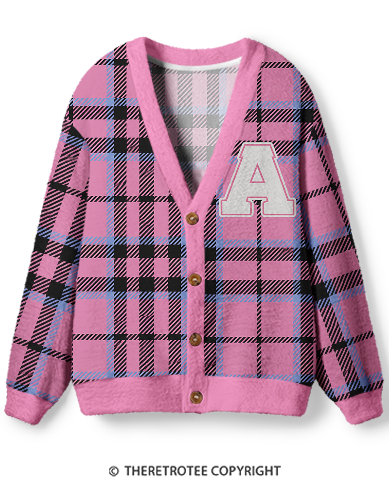TheRetroTee Vintage 1990s Plaid Campus Unisex Cardigan Sweater