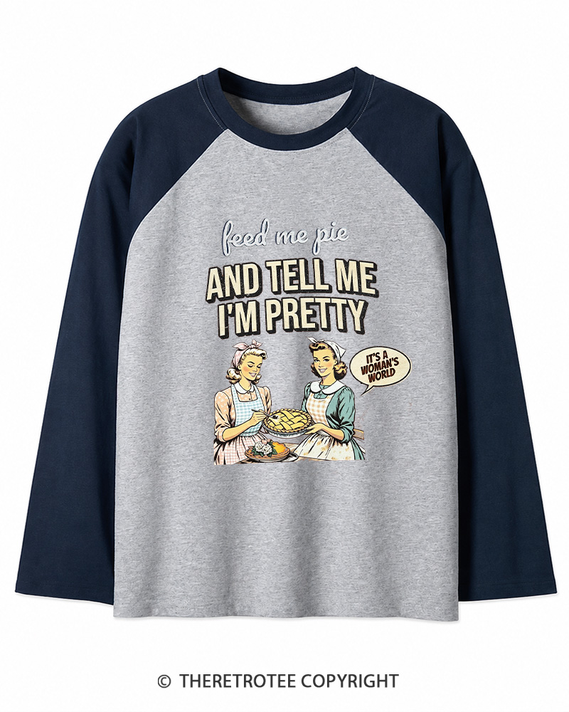 TheRetroTee Feed Me Pie 1950s Long Sleeve Raglan T-Shirt