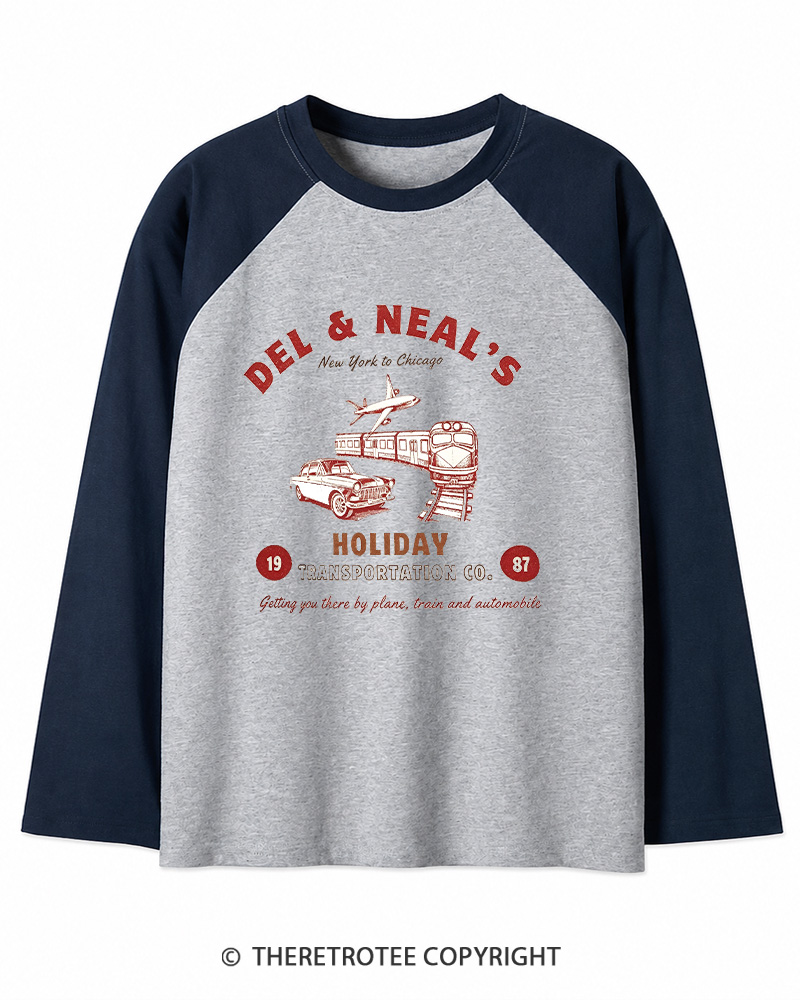 TheRetroTee Planes Trains And Automobiles 1980s Long Sleeve Raglan T-Shirt
